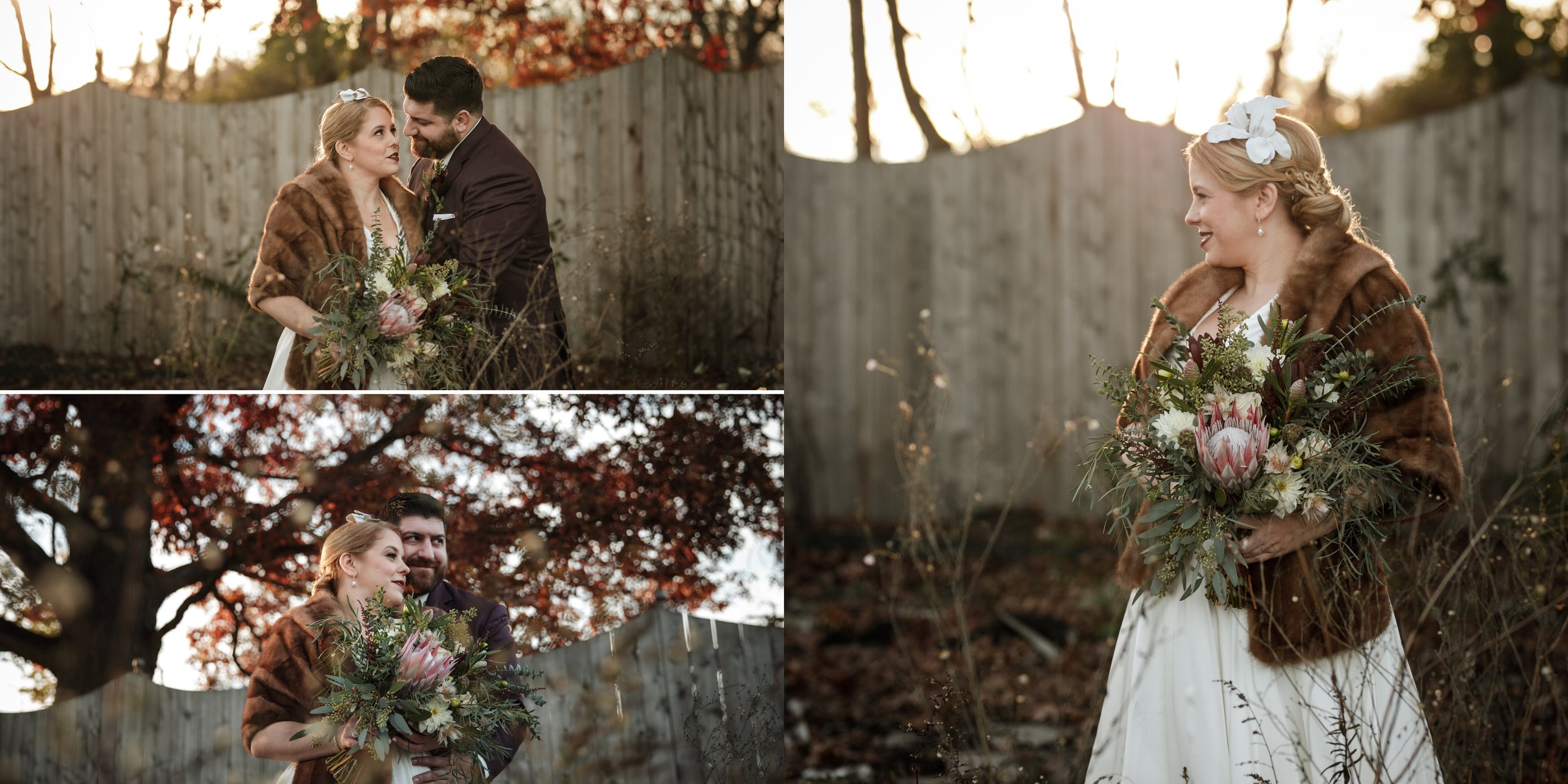 fall bridal portraits with bride and groom