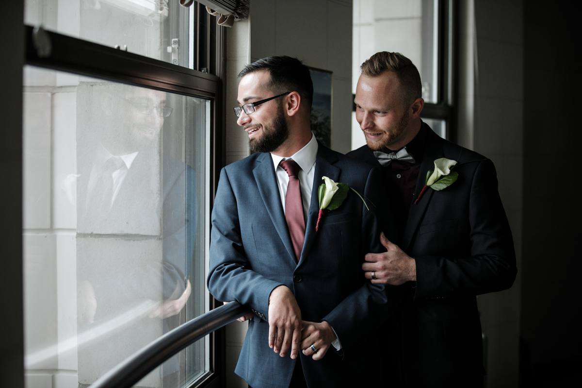 two grooms teminal tower same sex wedding