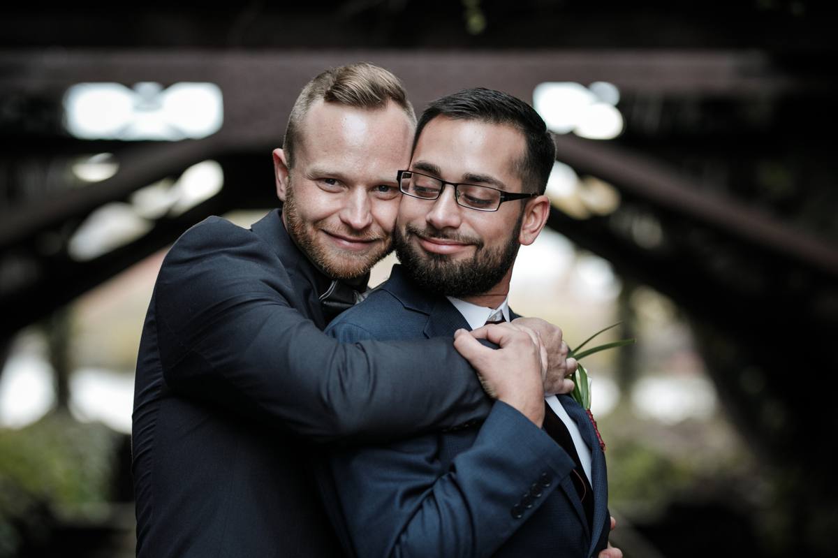 two grooms same sex wedding portraits
